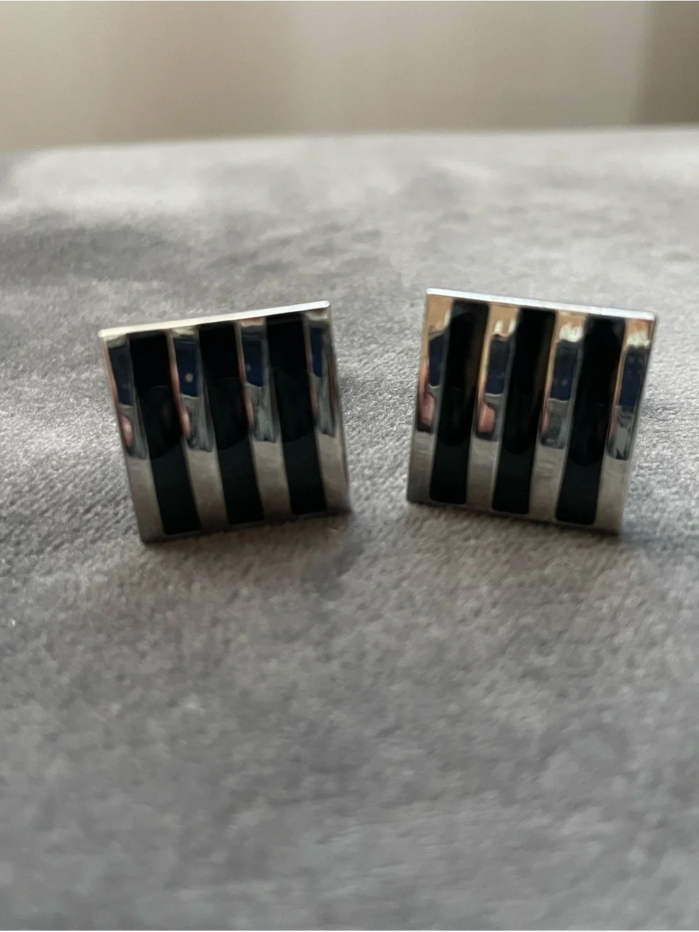 Classic Black and Silver Striped Men’s Cufflinks